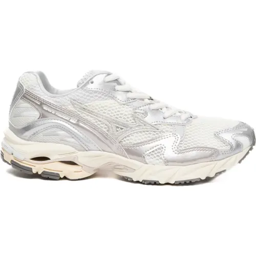 Silberne Schnürsneaker Mesh Creme , Damen, Größe: 42 EU - Mizuno - Modalova