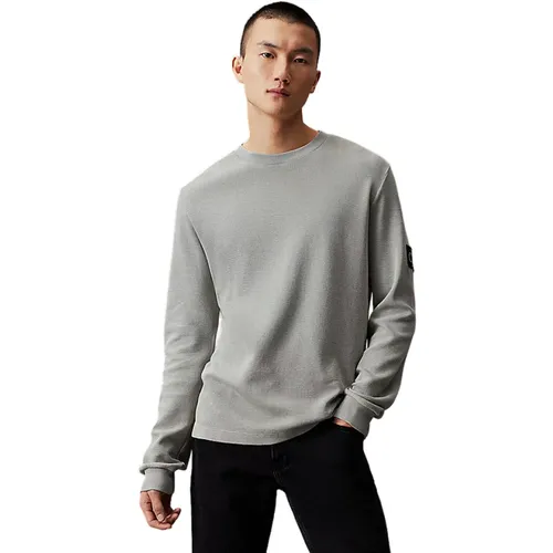 Grey Sweater Cotton Embossed Long Sleeve , male, Sizes: S, 2XS, XL, XS, L - Calvin Klein - Modalova