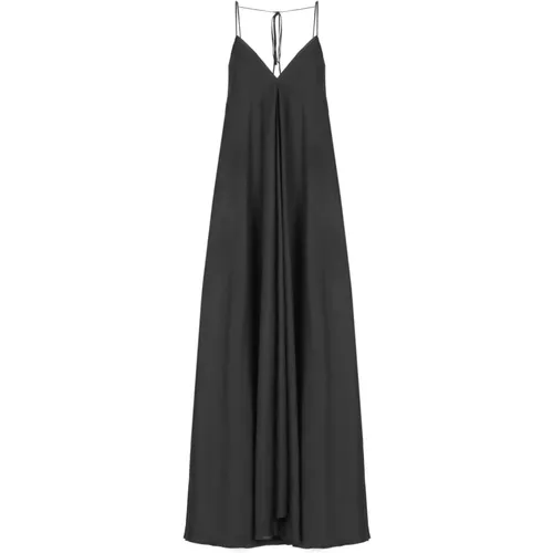 Schwarzes Satin V-Ausschnitt Kleid - NÜ Denmark - Modalova