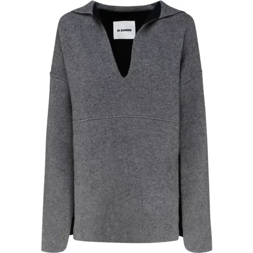 Grey Virgin Wool Neckline Knit Sweater , female, Sizes: S, XS - Jil Sander - Modalova
