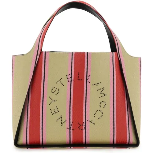 Gestreifte Raffia Tote Tasche mit Stella Logo - Stella Mccartney - Modalova