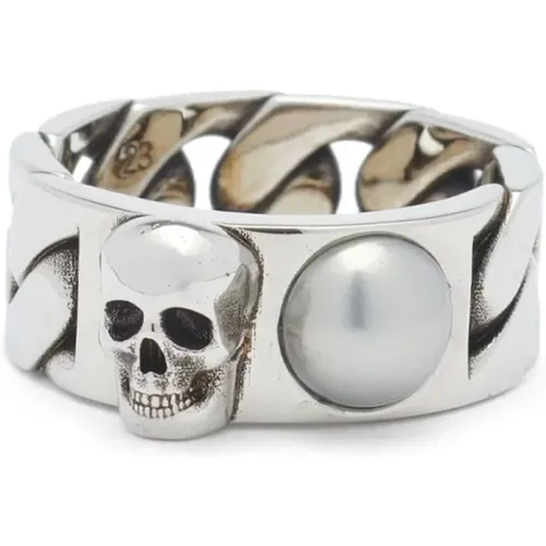 Skull Chain Ring Silber Logo , Herren, Größe: 60 MM - alexander mcqueen - Modalova