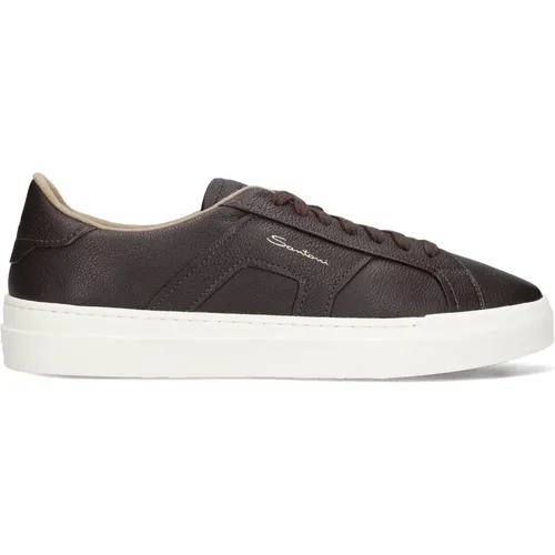 Niedrige Sneakers Kornleder Sneaker Braun , Herren, Größe: 43 1/2 EU - Santoni - Modalova