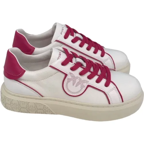 Weiße Ledersneakers mit Kontrastverzierungen und Gummisohle , Damen, Größe: 38 EU - pinko - Modalova