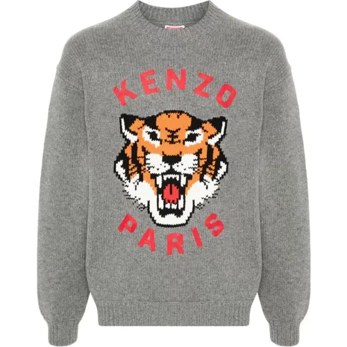 Tiger-Motiv Grauer Pullover Kenzo - Kenzo - Modalova