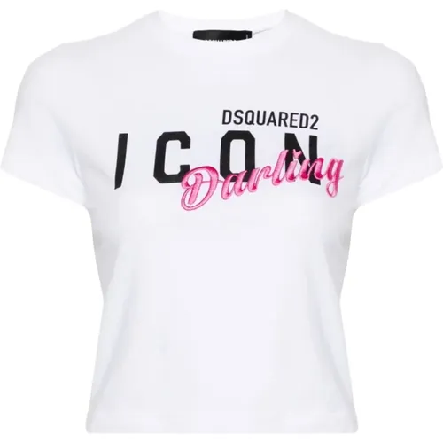 Icon Motif Embroidered T-shirts and Polos , female, Sizes: S, XS, M, 2XS, L - Dsquared2 - Modalova