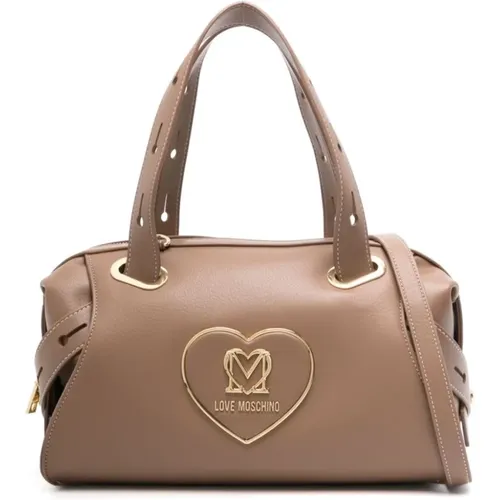 Taupe Braune Kunstleder Umhängetasche - Love Moschino - Modalova