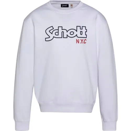 Ikonic Sweatshirt - Weiß, Rundhals, Lange Ärmel , Herren, Größe: M - Schott NYC - Modalova