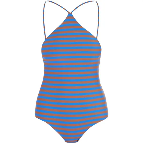 Carbon Blauer Badeanzug mit Streifen , Damen, Größe: XL - Gallo - Modalova