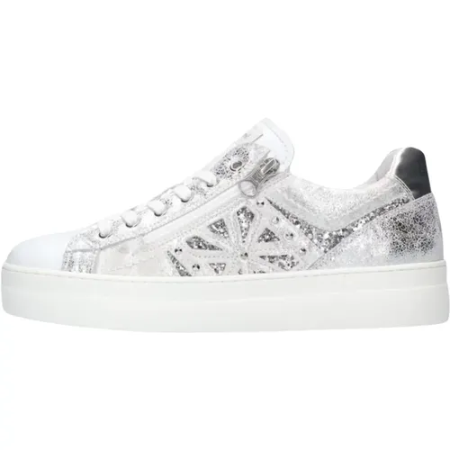 Silberne Low-Top Sneakers mit Glitzer , Damen, Größe: 38 EU - Nerogiardini - Modalova