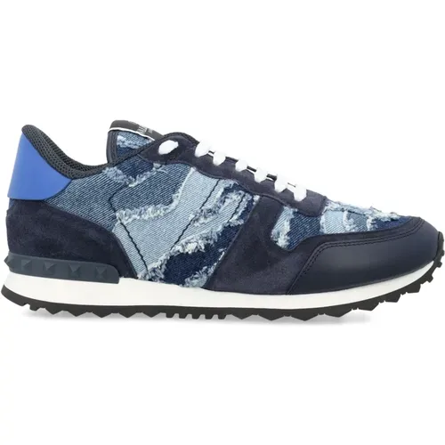 Black Rockrunner Camouflage Denim Sneakers , male, Sizes: 6 UK - Valentino Garavani - Modalova