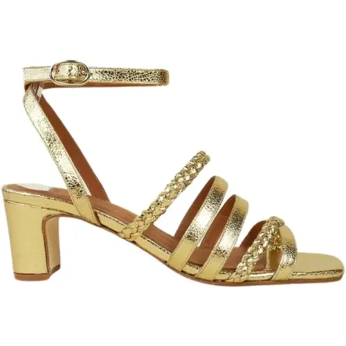 Gold Leather Heeled Sandals , female, Sizes: 4 UK, 7 UK, 8 UK - Anaki - Modalova