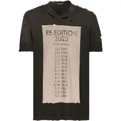 Grey Re-Edition 2023 Print T-shirt , male, Sizes: M - Dolce & Gabbana - Modalova