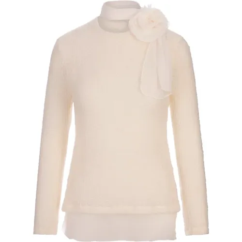 Weiße Mohair-Stricktop mit Blumendetail - Ermanno Scervino - Modalova