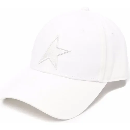 Caps,Weiße Baseballkappe mit Sternen-Patch, Baseball Cap mit halbem Sternenlogo-Stickerei - Golden Goose - Modalova
