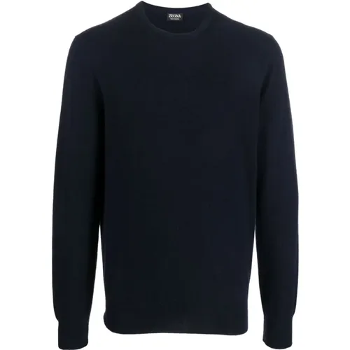 Marineblauer Cashmere Rundhalspullover - Ermenegildo Zegna - Modalova