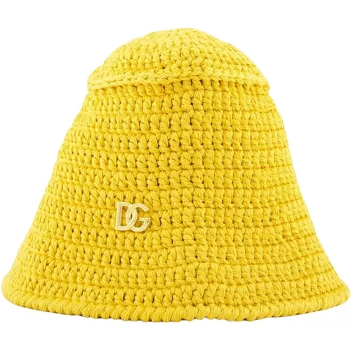 Logo-Plaque Crochet Bucket Hat , female, Sizes: L, S, M - Dolce & Gabbana - Modalova