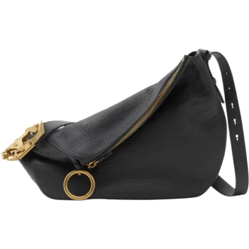 Mittelgroße Schwarze Lederschultertasche mit Goldschnalle - Burberry - Modalova