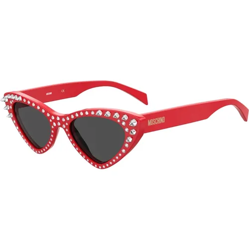 Rote Acetat-Sonnenbrille mit IR-Gläsern , Damen, Größe: 52 MM - Moschino - Modalova