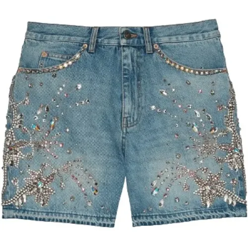 Denim short with crystal trim , female, Sizes: W29 - Gucci - Modalova