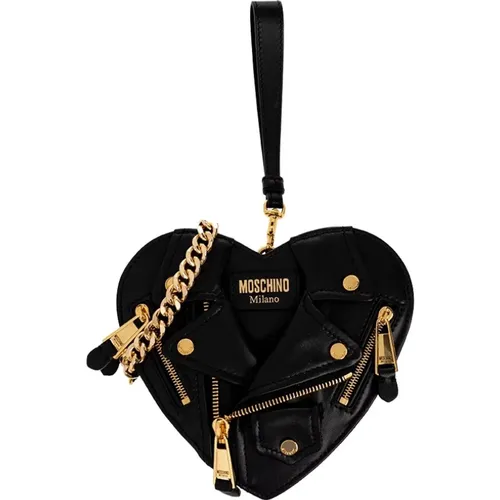 Heart-shaped Cross Body Bag with Motorcycle Jacket Silhouette , female, Sizes: ONE SIZE - Moschino - Modalova