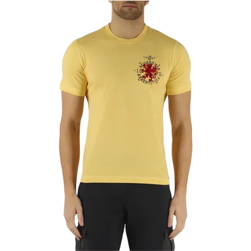 Baumwoll T-Shirt mit Front Logo Stickerei , Herren, Größe: M - aeronautica militare - Modalova