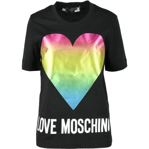 Baumwoll-T-Shirt mit stilvollem Design , Damen, Größe: M - Love Moschino - Modalova