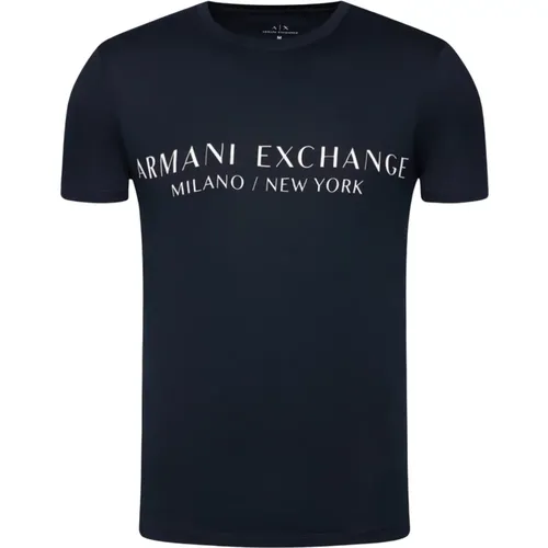 Iconic Baumwoll T-Shirt - Blau Slim Fit , Herren, Größe: L - Armani Exchange - Modalova