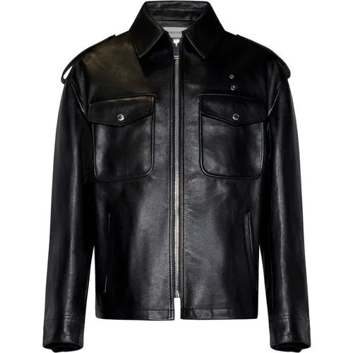 Leather Jacket with T-Bar Chain , male, Sizes: L - alexander mcqueen - Modalova