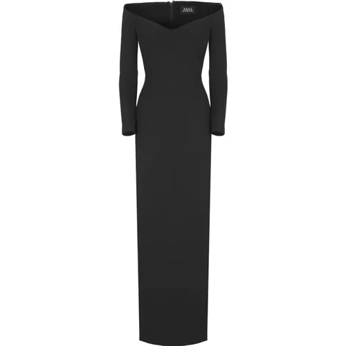 Schwarzes Kleid mit Bootsausschnitt und langen Ärmeln - Solace London - Modalova