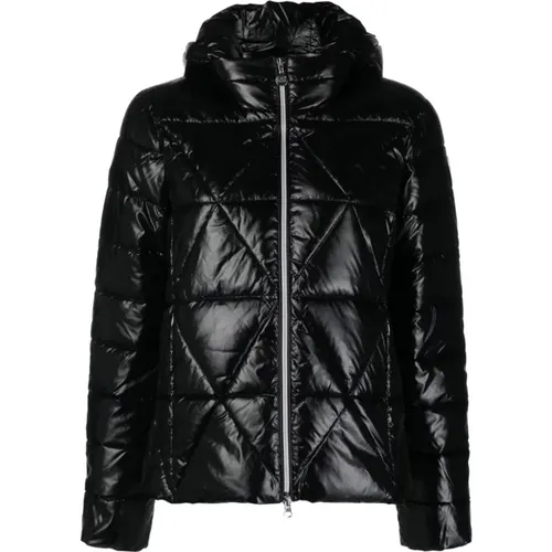 Schwarze gesteppte Mäntel mit glänzendem Finish , Damen, Größe: XL - Emporio Armani EA7 - Modalova