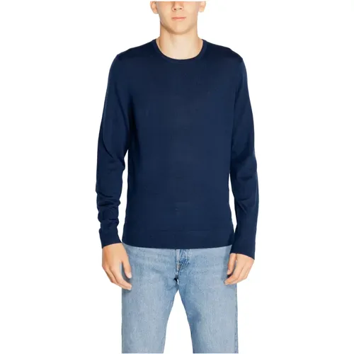 Blauer Strick Rundhals Pullover , Herren, Größe: 2XL - Calvin Klein - Modalova