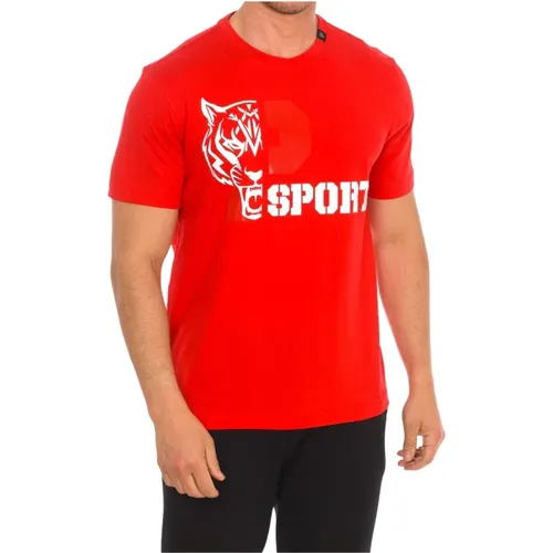 T-Shirt mit kurzem Ärmel und Markendruck , Herren, Größe: 2XL - Plein Sport - Modalova