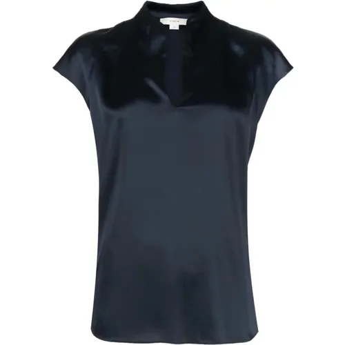 Cap sleeve slit neck blouse , female, Sizes: S - Vince - Modalova