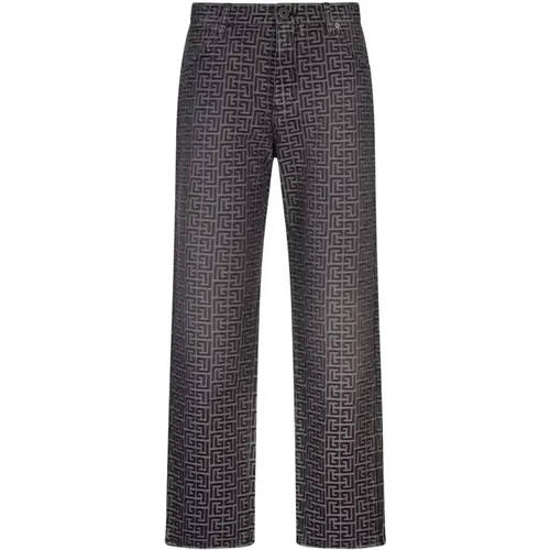 Jacquard Straight-Leg Jeans Grey , male, Sizes: W31, W32 - Balmain - Modalova