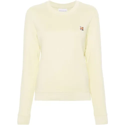 Gelber Baumwoll-Sweatshirt mit Fuchspatch , Damen, Größe: L - Maison Kitsuné - Modalova