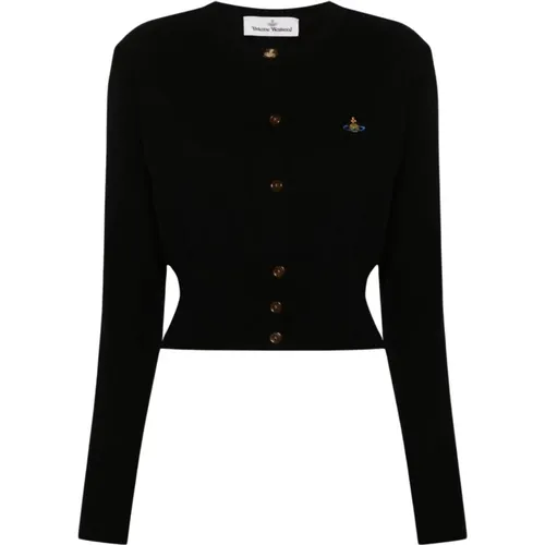 Schwarzer Cropped Cardigan mit Orb Logo Stickerei , Damen, Größe: XS - Vivienne Westwood - Modalova