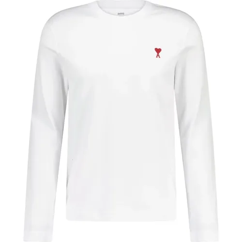 Logo Embroidered Long Sleeve Shirt , male, Sizes: XL, L - Ami Paris - Modalova