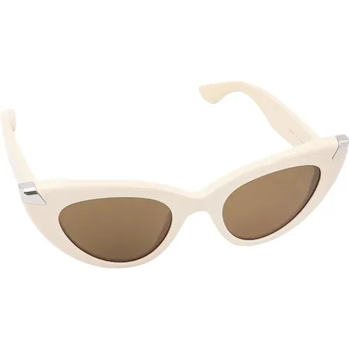Beige Cat-Eye Sonnenbrille mit Metall-Details , Damen, Größe: ONE Size - alexander mcqueen - Modalova