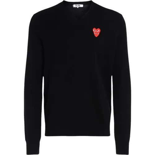 Schwarzer Pullover mit Überlappenden Herzen , Herren, Größe: L - Comme des Garçons Play - Modalova