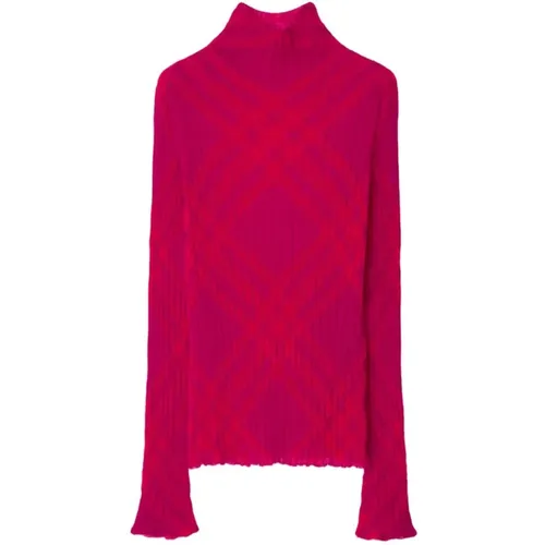 Fuchsia Check Print Turtleneck , female, Sizes: S, M - Burberry - Modalova