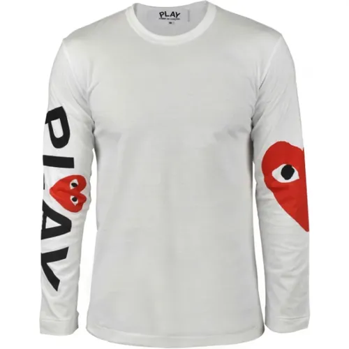 Weißes Baumwoll T-Shirt mit Play Print , Herren, Größe: M - Comme des Garçons - Modalova
