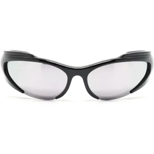 Schwarze/Silberne Rechteckige Sonnenbrille , Damen, Größe: ONE Size - Balenciaga - Modalova