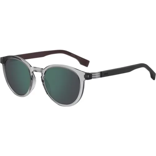 Stilvolle Grau Burgund Sonnenbrille mit Grünen Spiegellinsen , Damen, Größe: 51 MM - Hugo Boss - Modalova