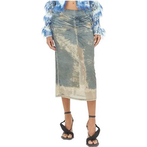 Zerrissener Denim Midi Rock , Damen, Größe: W26 - Diesel - Modalova