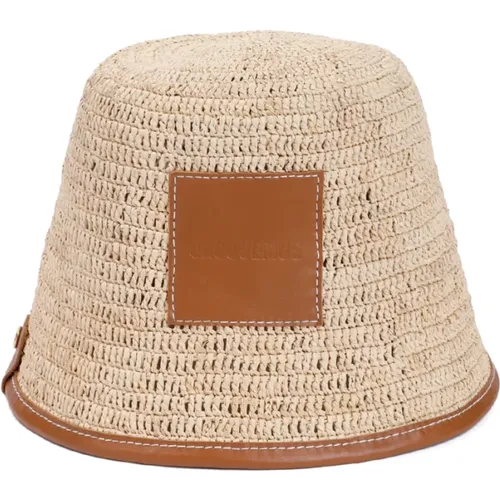 Brown Leather Raffia Bob Hat , female, Sizes: 56 CM, 58 CM, 60 CM - Jacquemus - Modalova