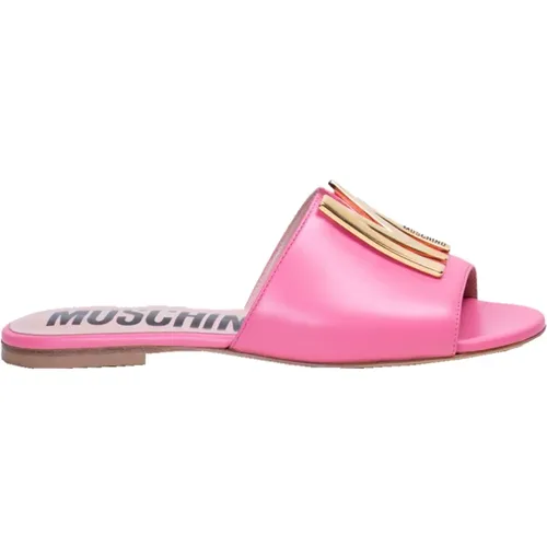 Golden M Logo Leather Sliders , female, Sizes: 3 UK - Moschino - Modalova
