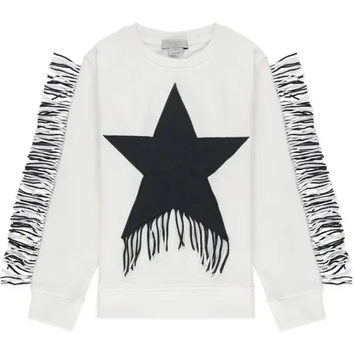 Fringed Star Crewneck Sweatshirt,Weiße Baumwollpullover mit Fransendetail,Sternenmuster Pullover Weiß - Stella Mccartney - Modalova