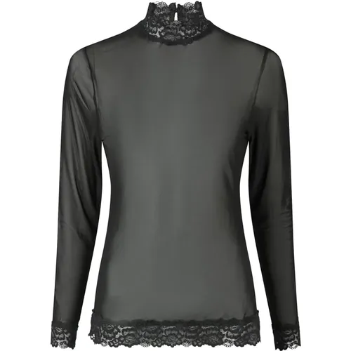 Elegante Mesh Spitzenbluse Schwarz , Damen, Größe: L - NEO NOIR - Modalova