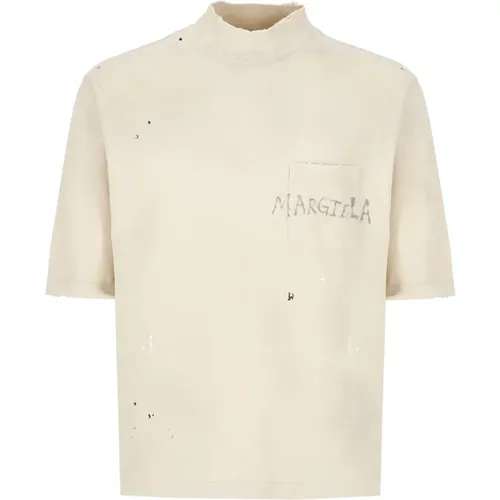 Ivory Cotton T-shirt with Logo , male, Sizes: M, S, L - Maison Margiela - Modalova